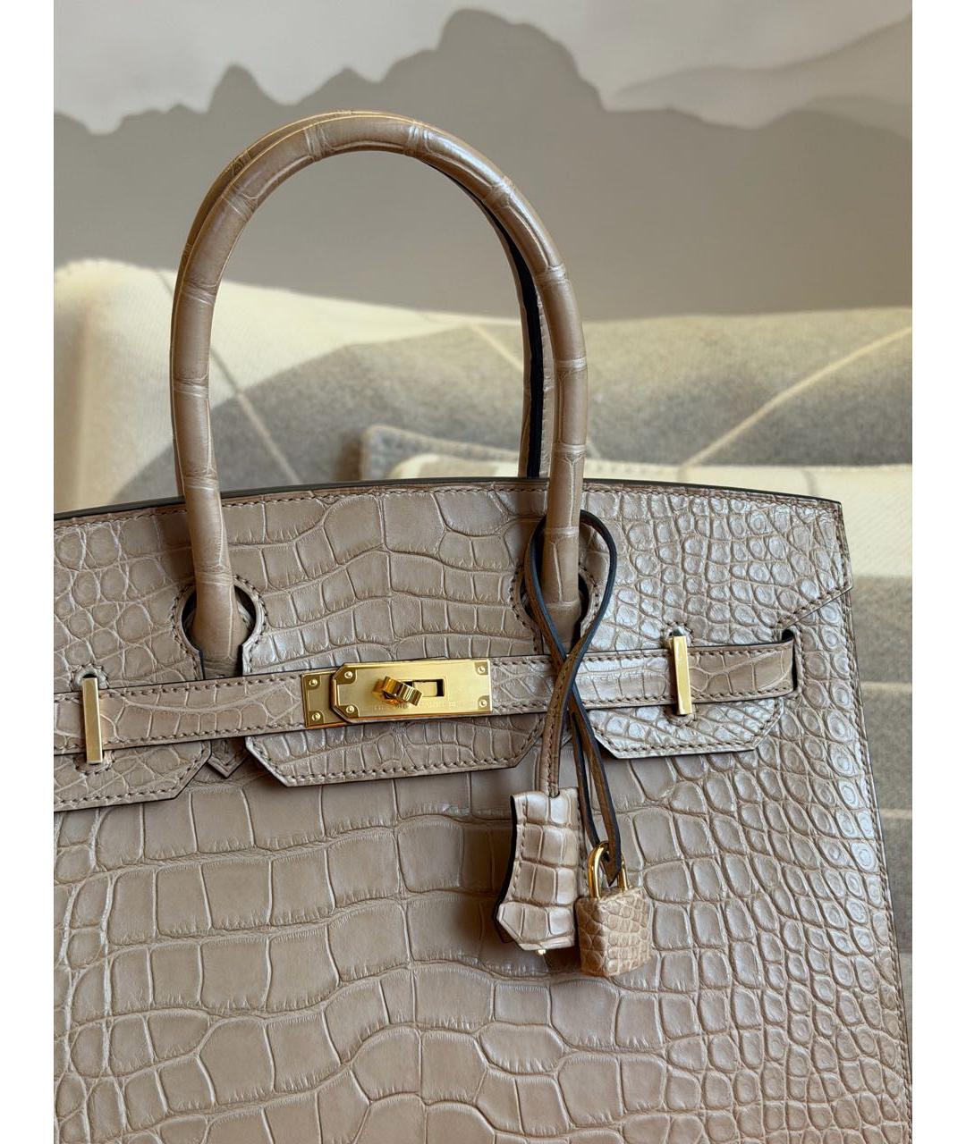 HERMES Бежевая сумка с короткими ручками из экзотической кожи, фото 4