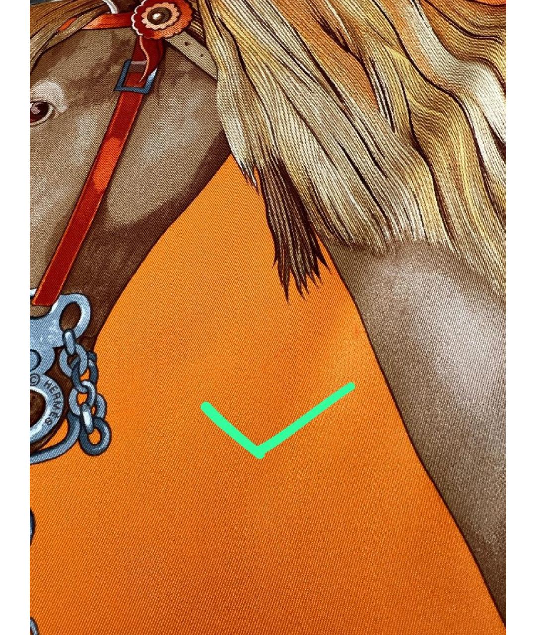 HERMES Оранжевый шелковый платок, фото 5