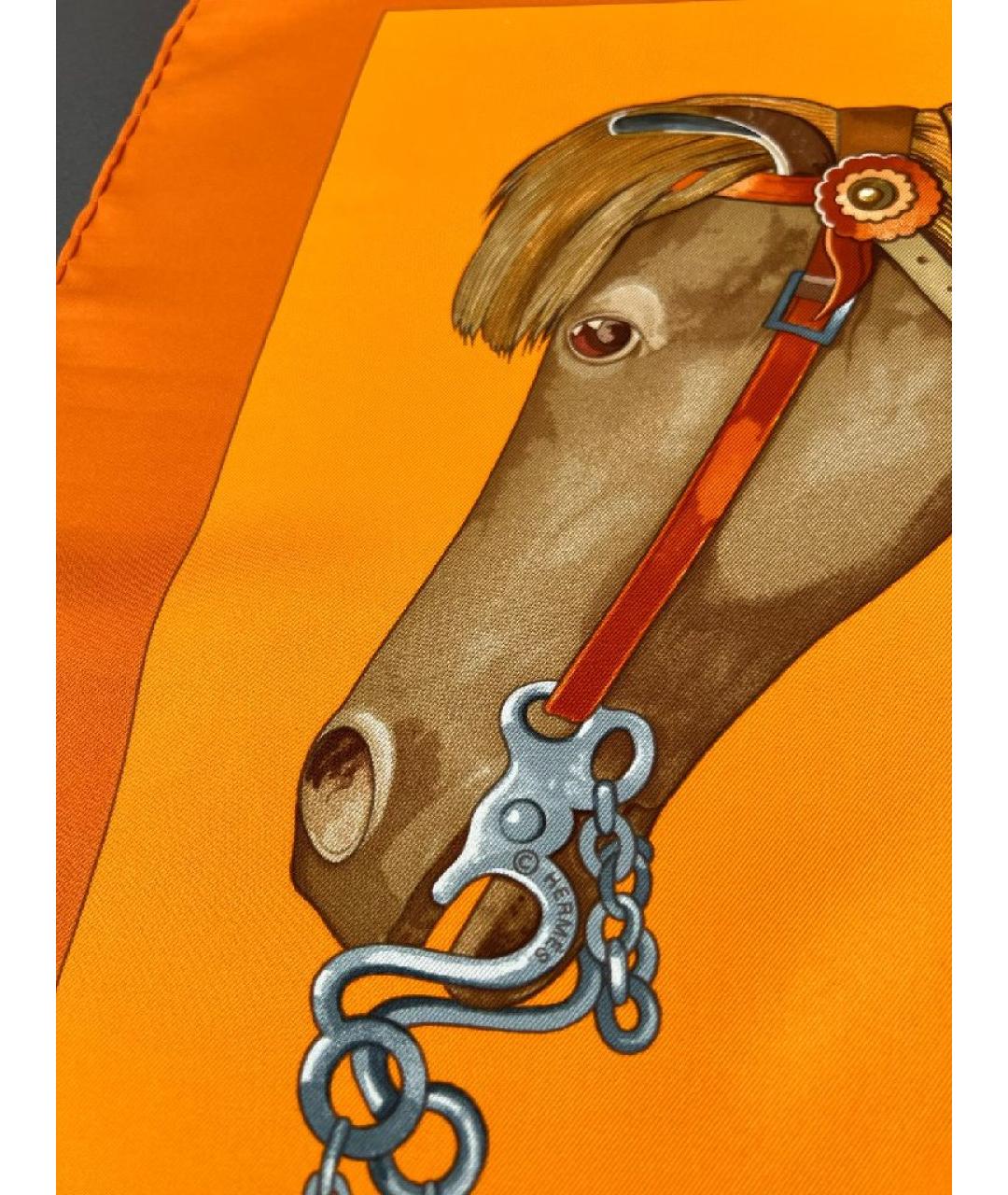 HERMES Оранжевый шелковый платок, фото 4