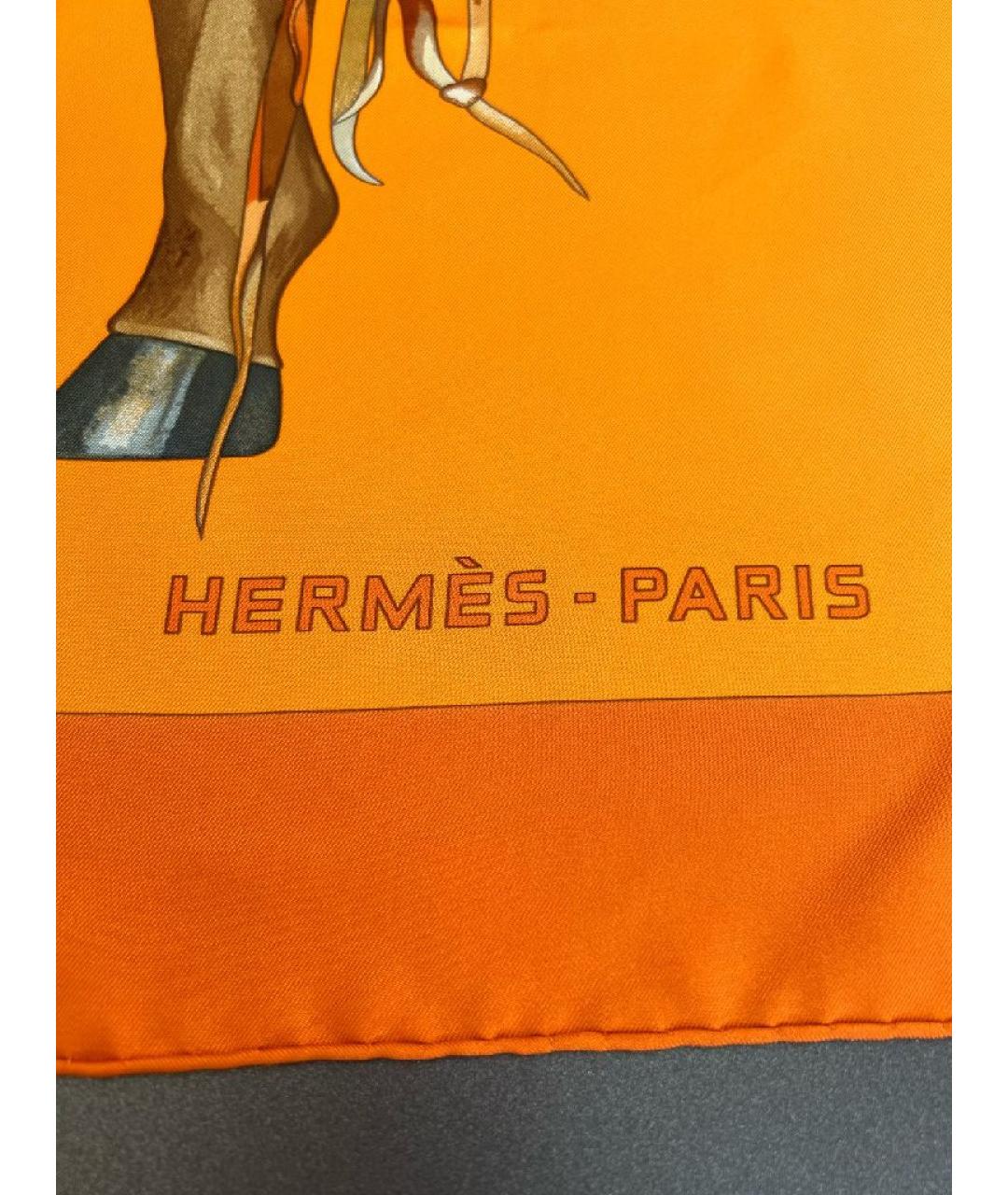 HERMES Оранжевый шелковый платок, фото 6