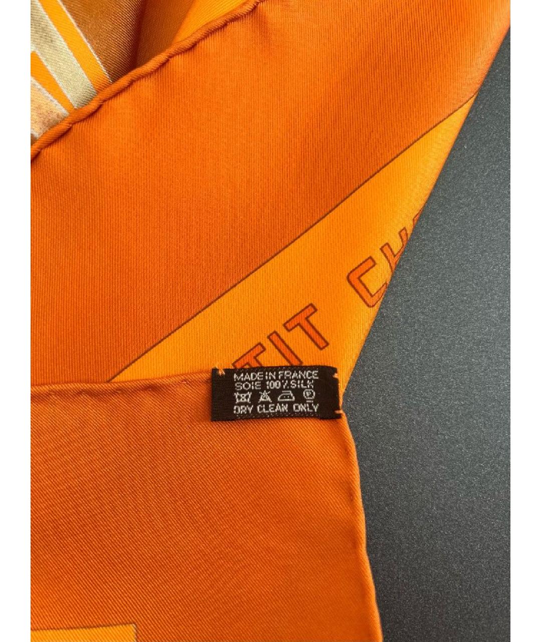 HERMES Оранжевый шелковый платок, фото 3
