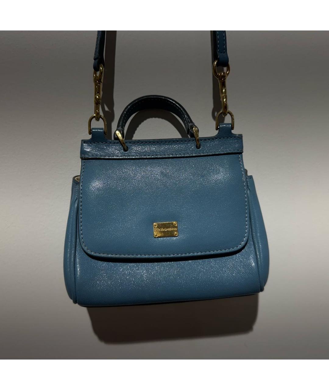 DOLCE&GABBANA Голубая кожаная сумка через плечо, фото 3