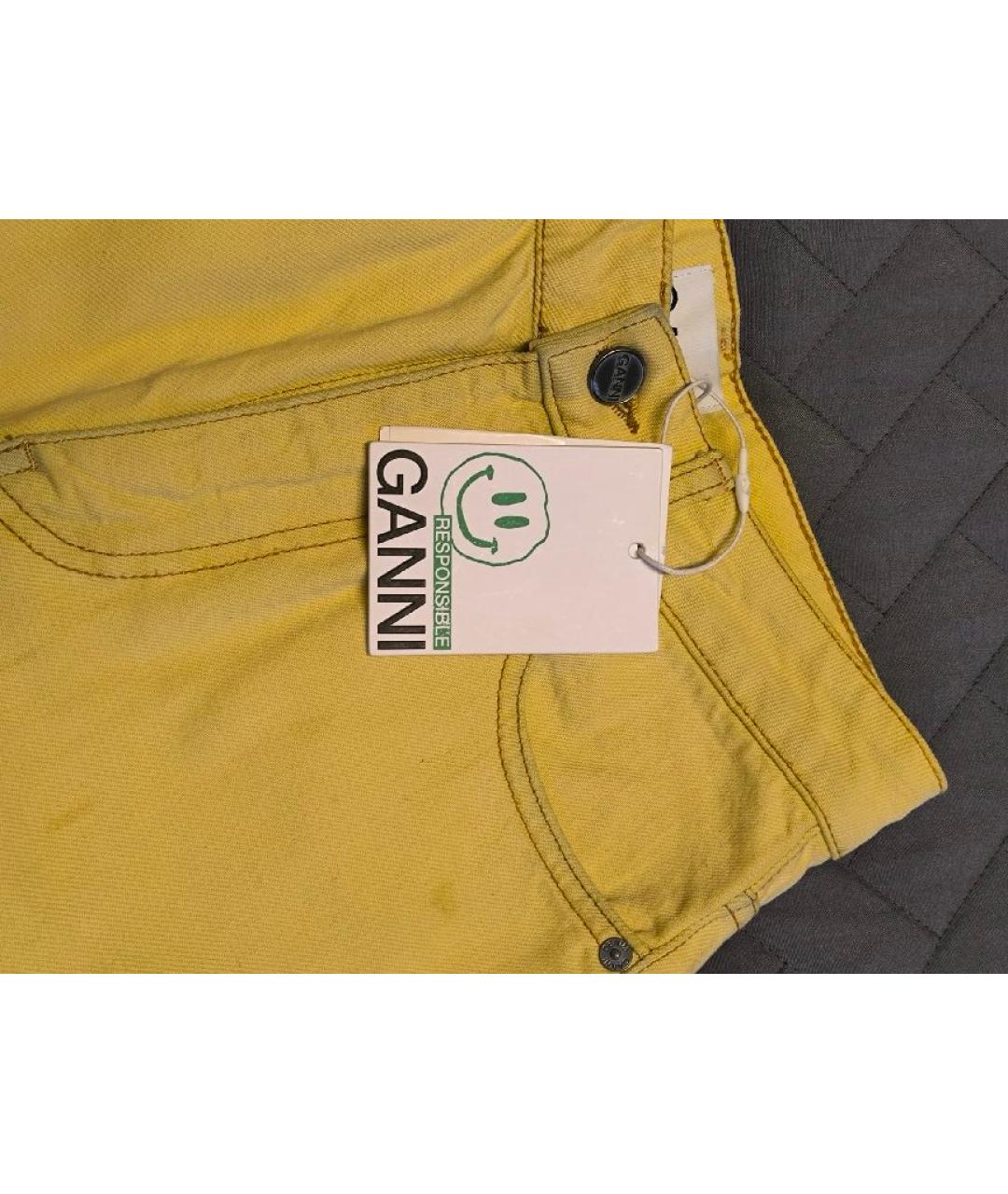 GANNI Желтые хлопковые прямые джинсы, фото 4