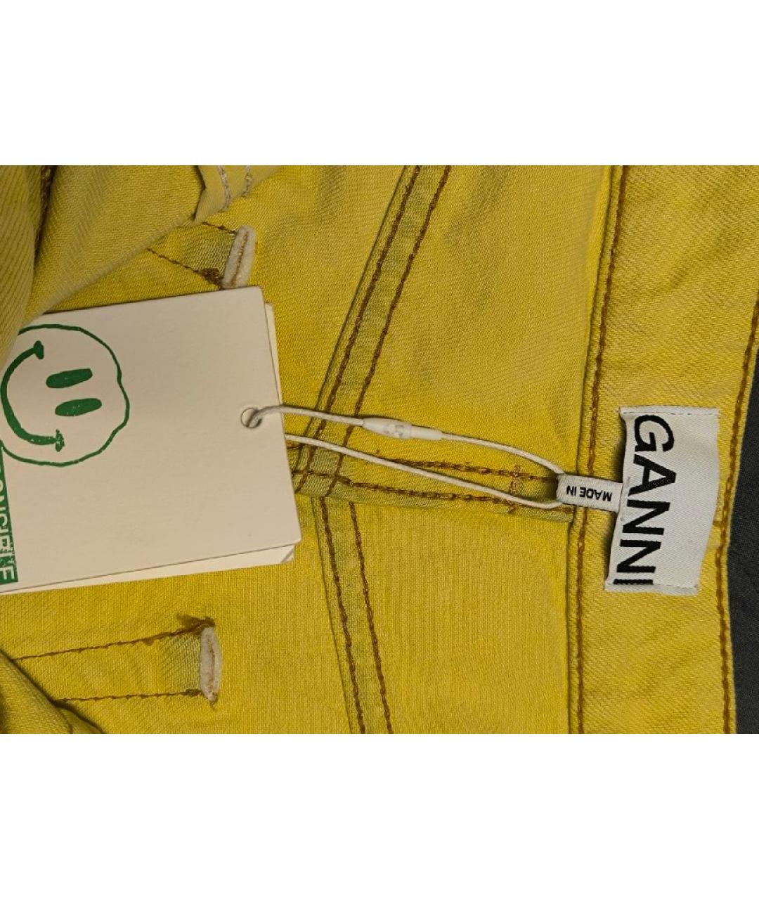 GANNI Желтые хлопковые прямые джинсы, фото 3