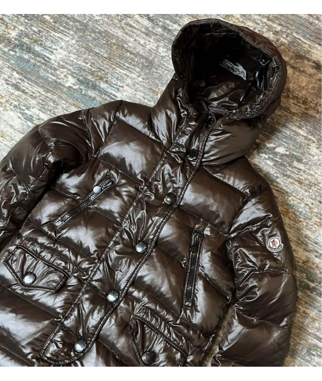 MONCLER Коричневый полиэстеровый пуховик, фото 2