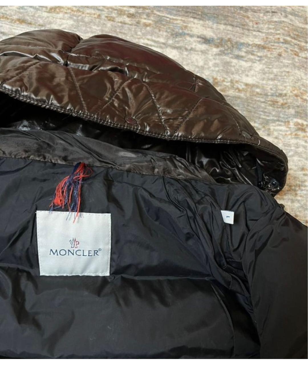 MONCLER Коричневый полиэстеровый пуховик, фото 5