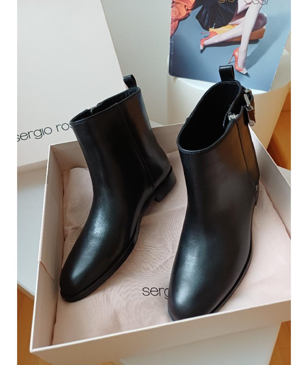 SERGIO ROSSI Черные кожаные ботинки, фото 2