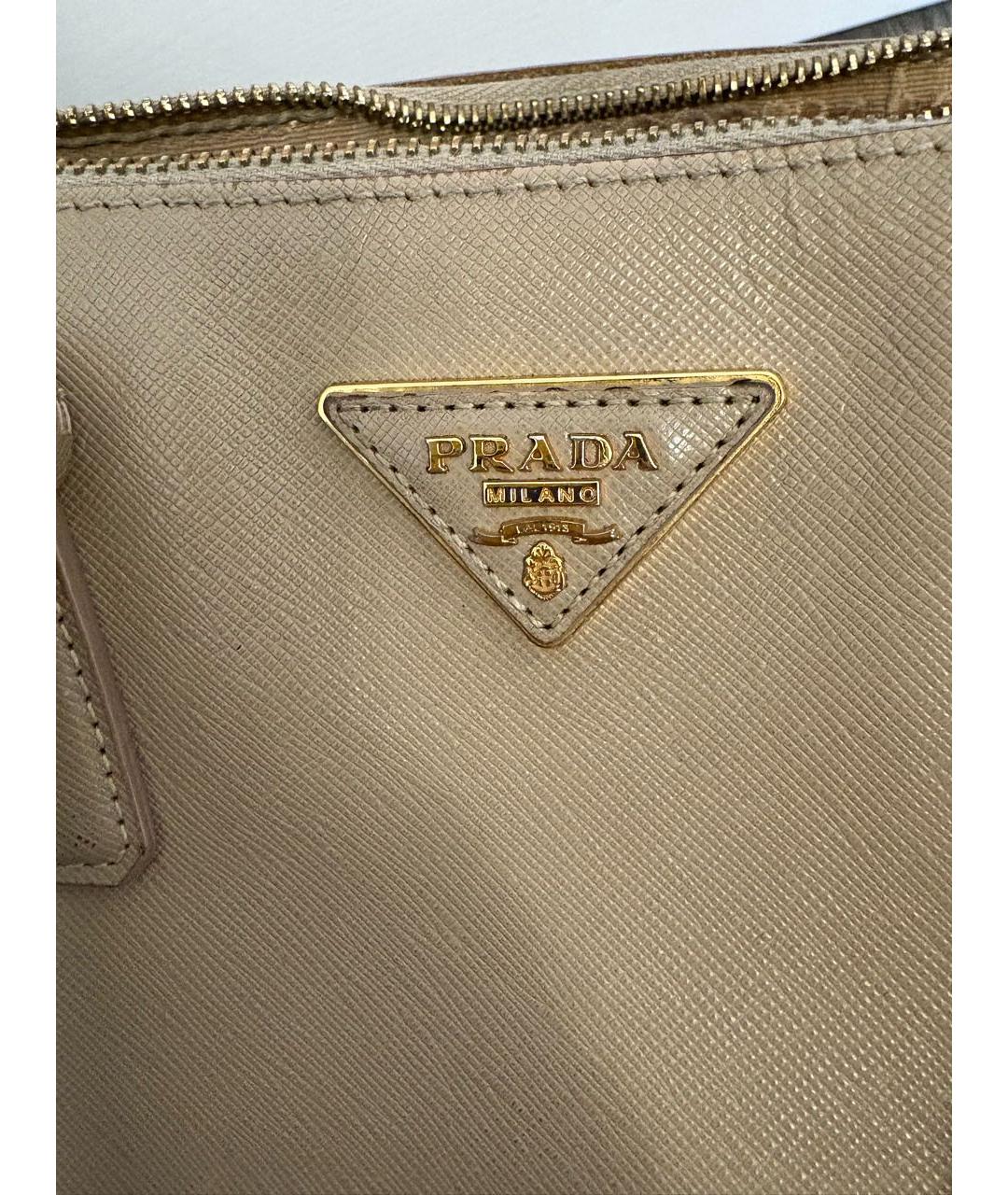 PRADA Бежевая кожаная сумка с короткими ручками, фото 5
