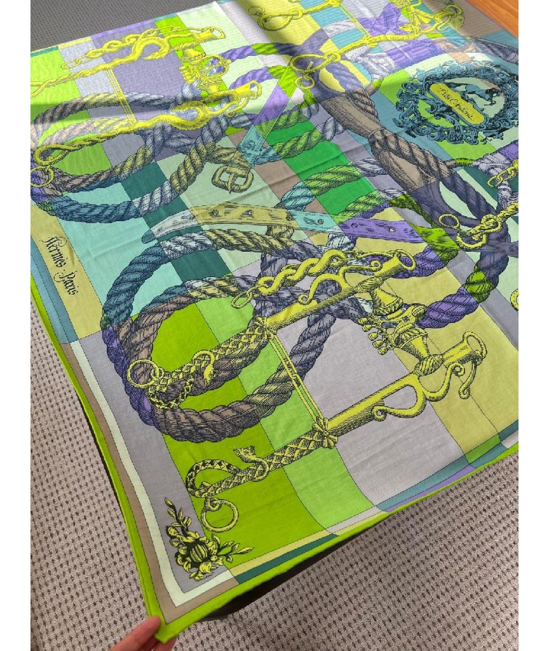 HERMES Голубой кашемировый платок, фото 8