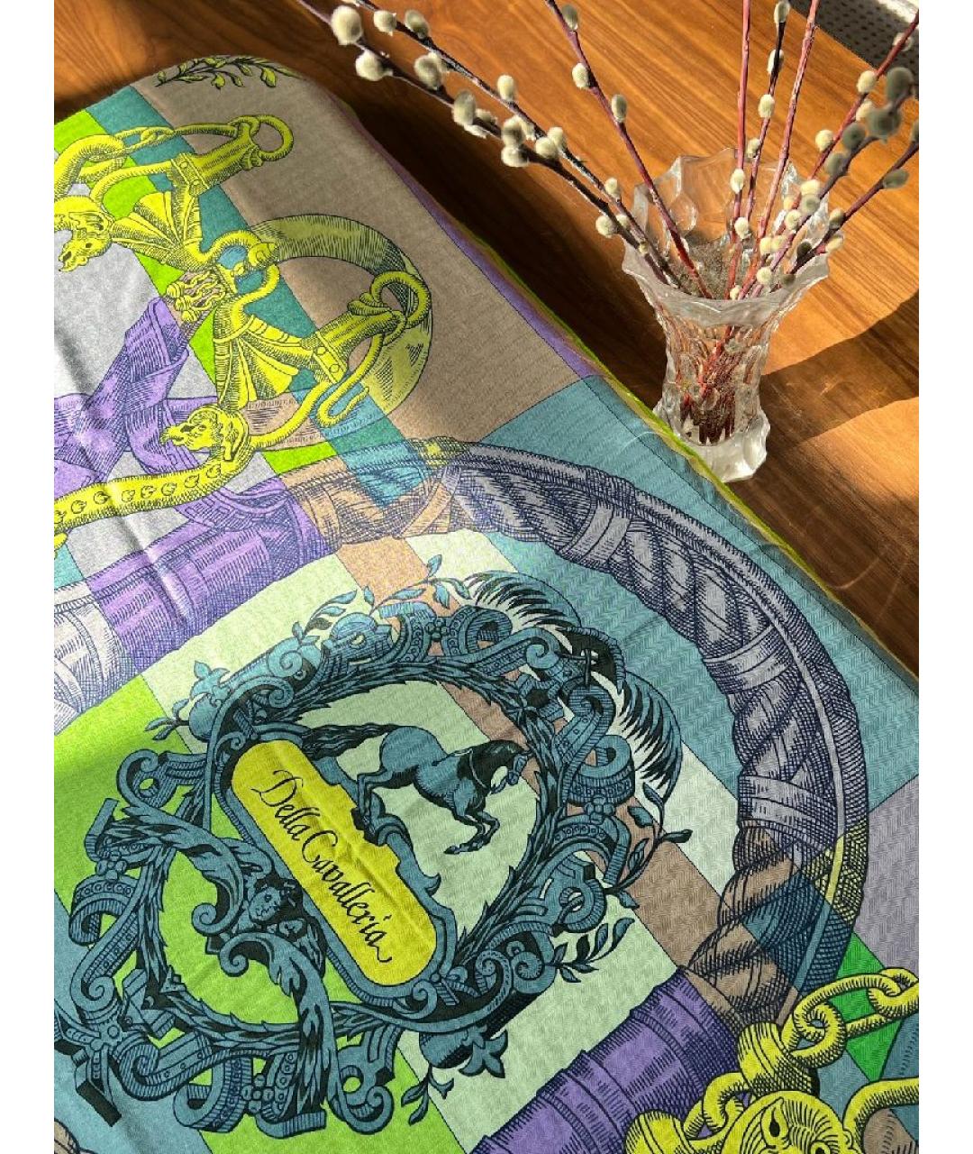 HERMES Голубой кашемировый платок, фото 3