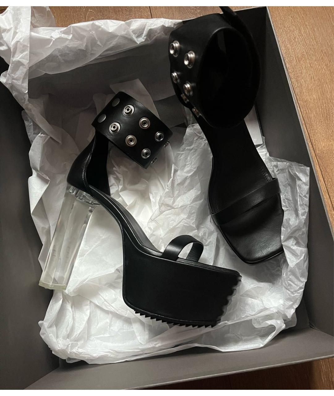 RICK OWENS Черные кожаные босоножки, фото 6