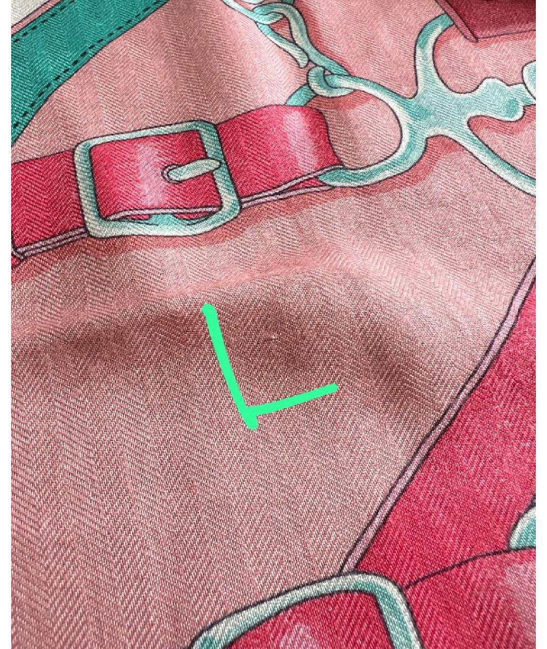 HERMES Коралловый кашемировый платок, фото 7