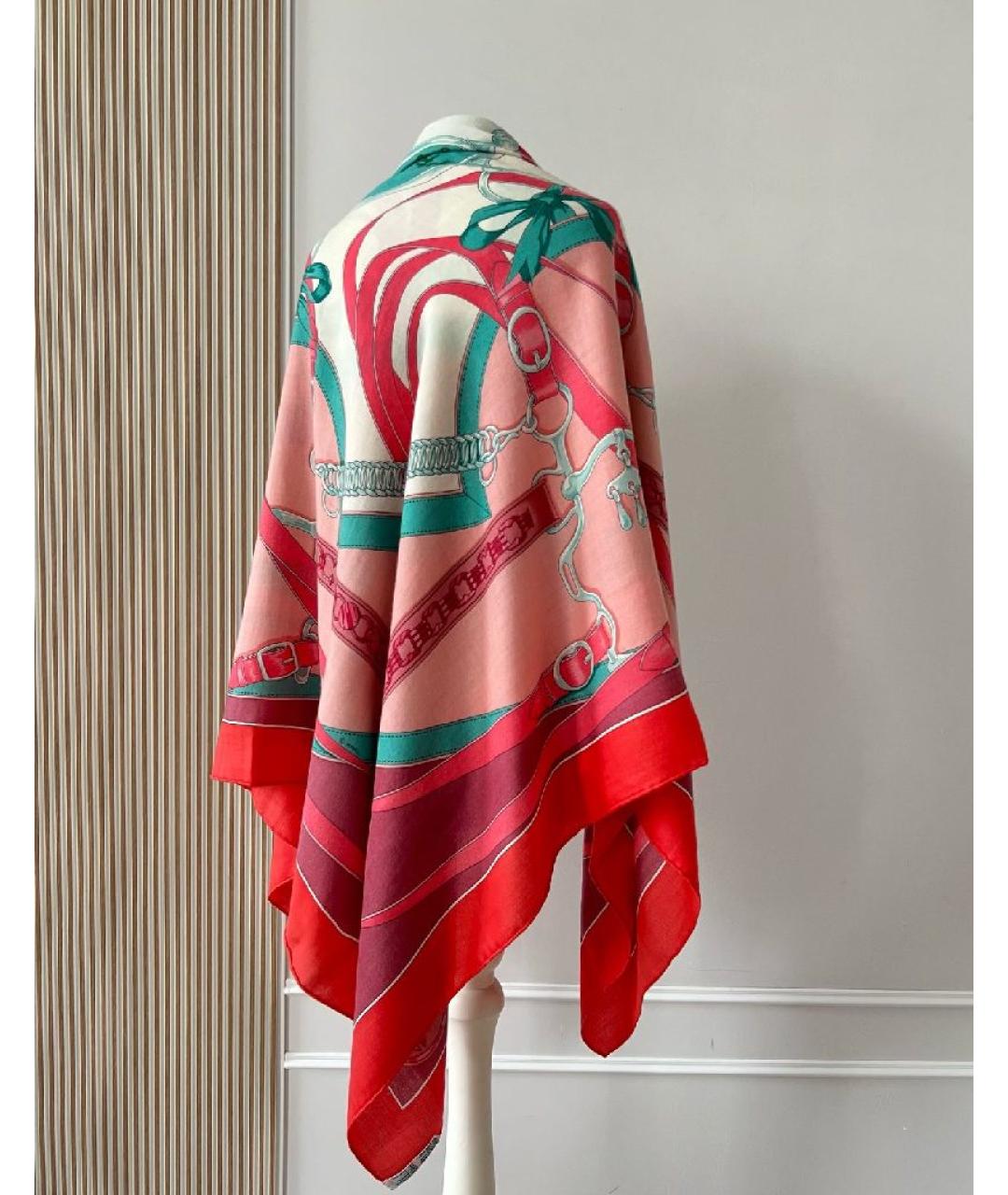 HERMES Коралловый кашемировый платок, фото 2