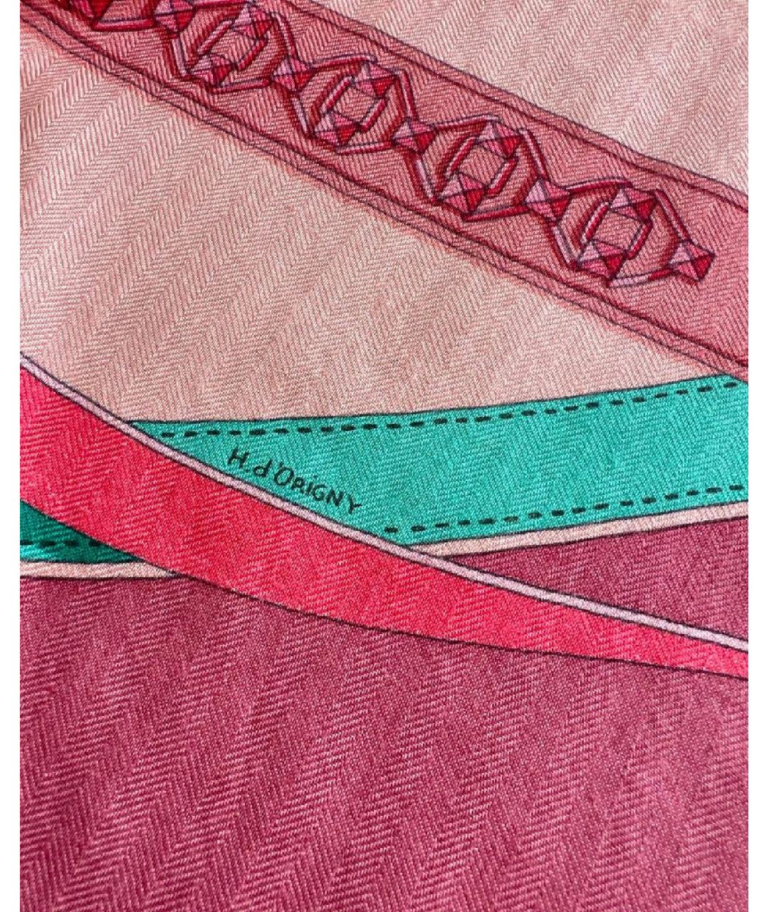 HERMES Коралловый кашемировый платок, фото 4