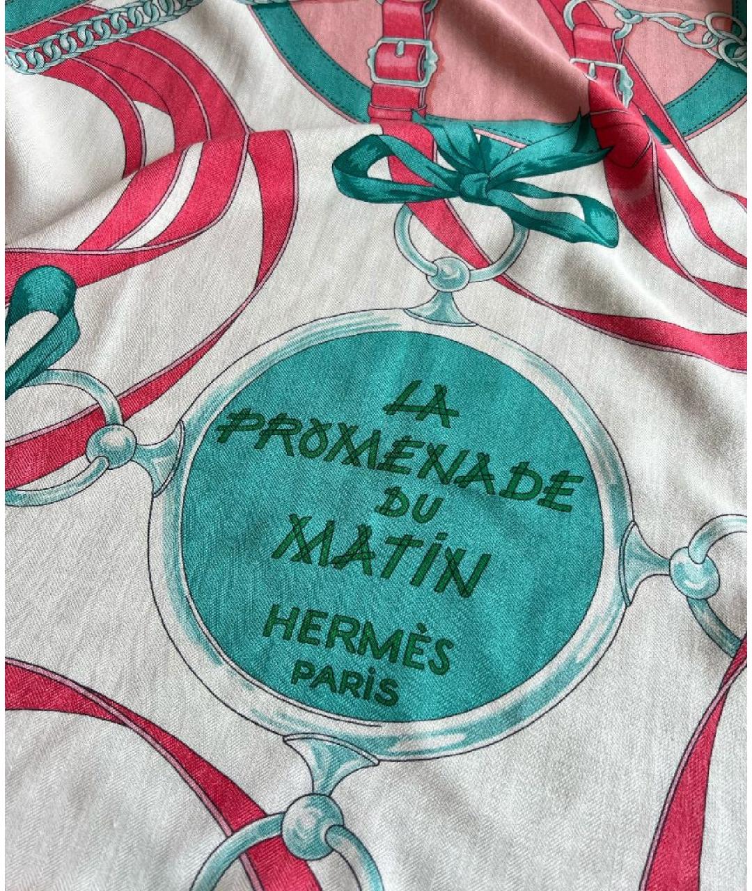 HERMES Коралловый кашемировый платок, фото 3