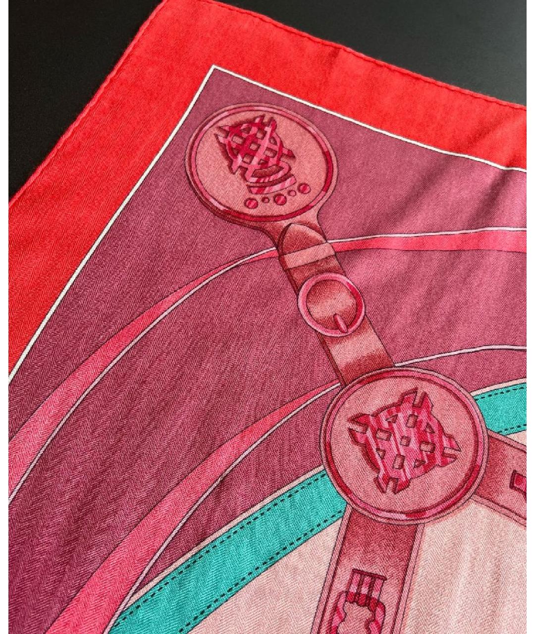 HERMES Коралловый кашемировый платок, фото 5