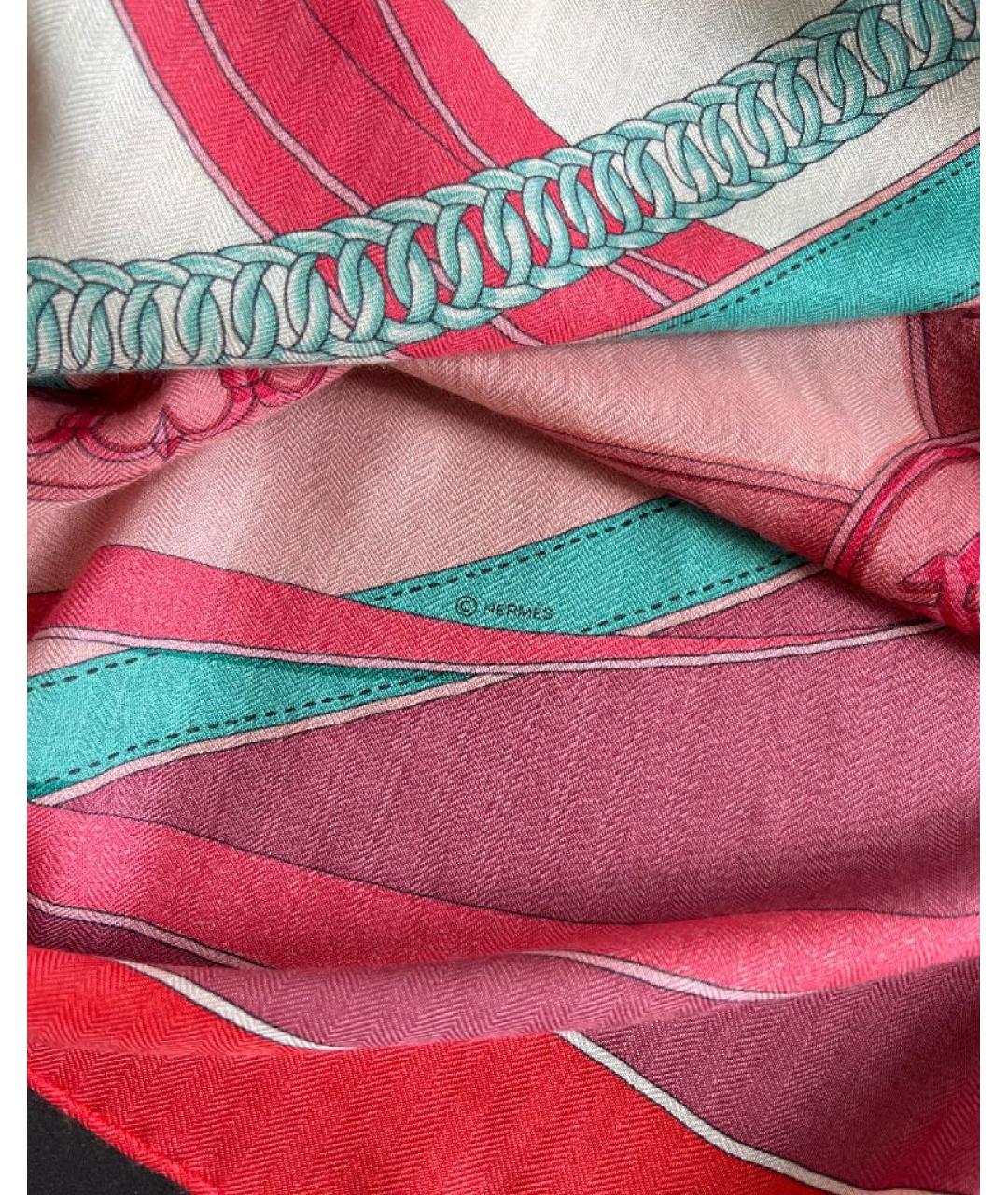 HERMES Коралловый кашемировый платок, фото 6
