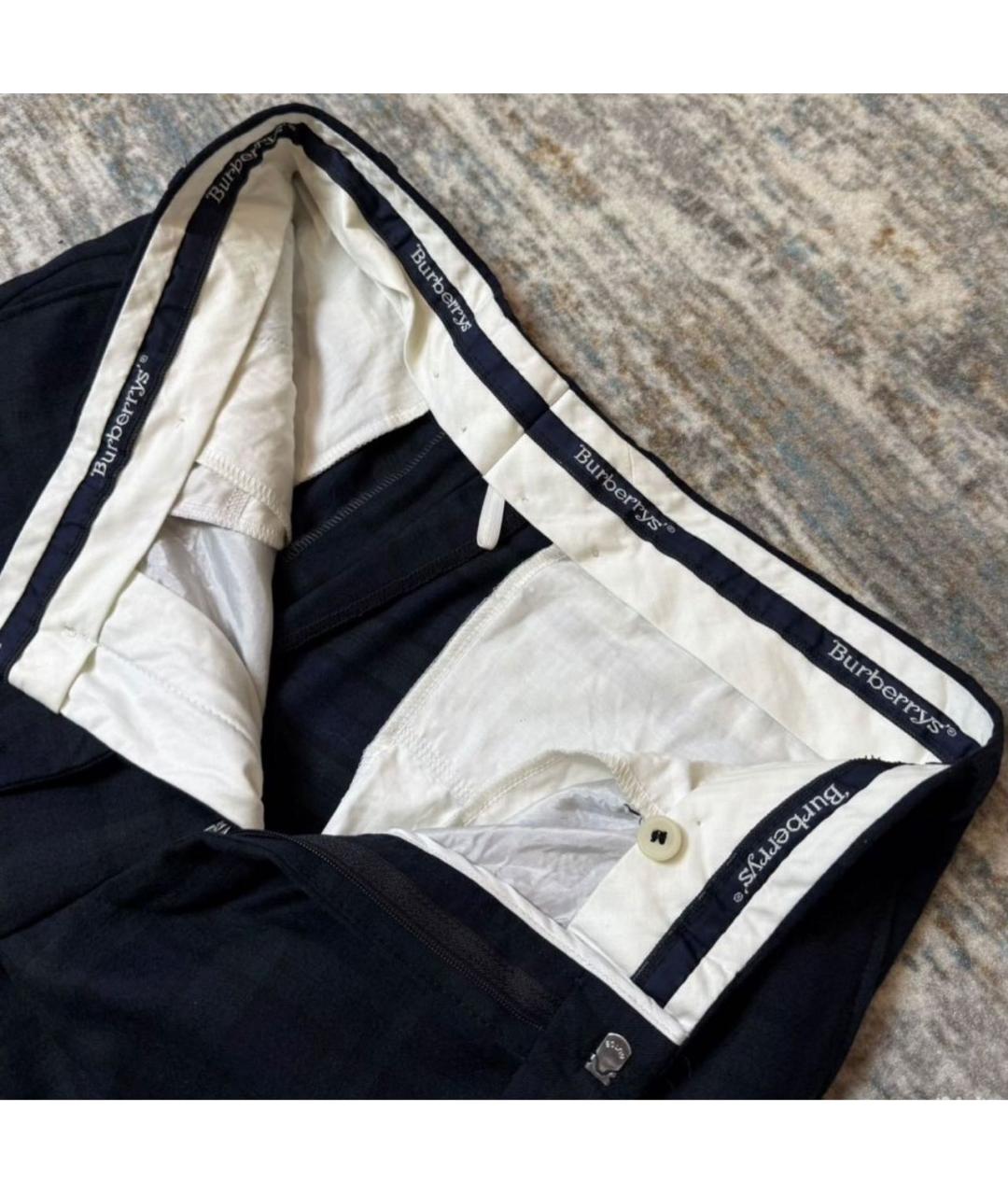 BURBERRY Темно-синие шерстяные классические брюки, фото 4