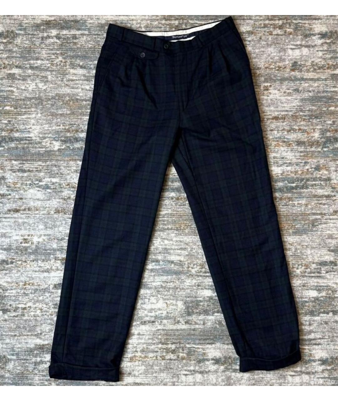 BURBERRY Темно-синие шерстяные классические брюки, фото 9