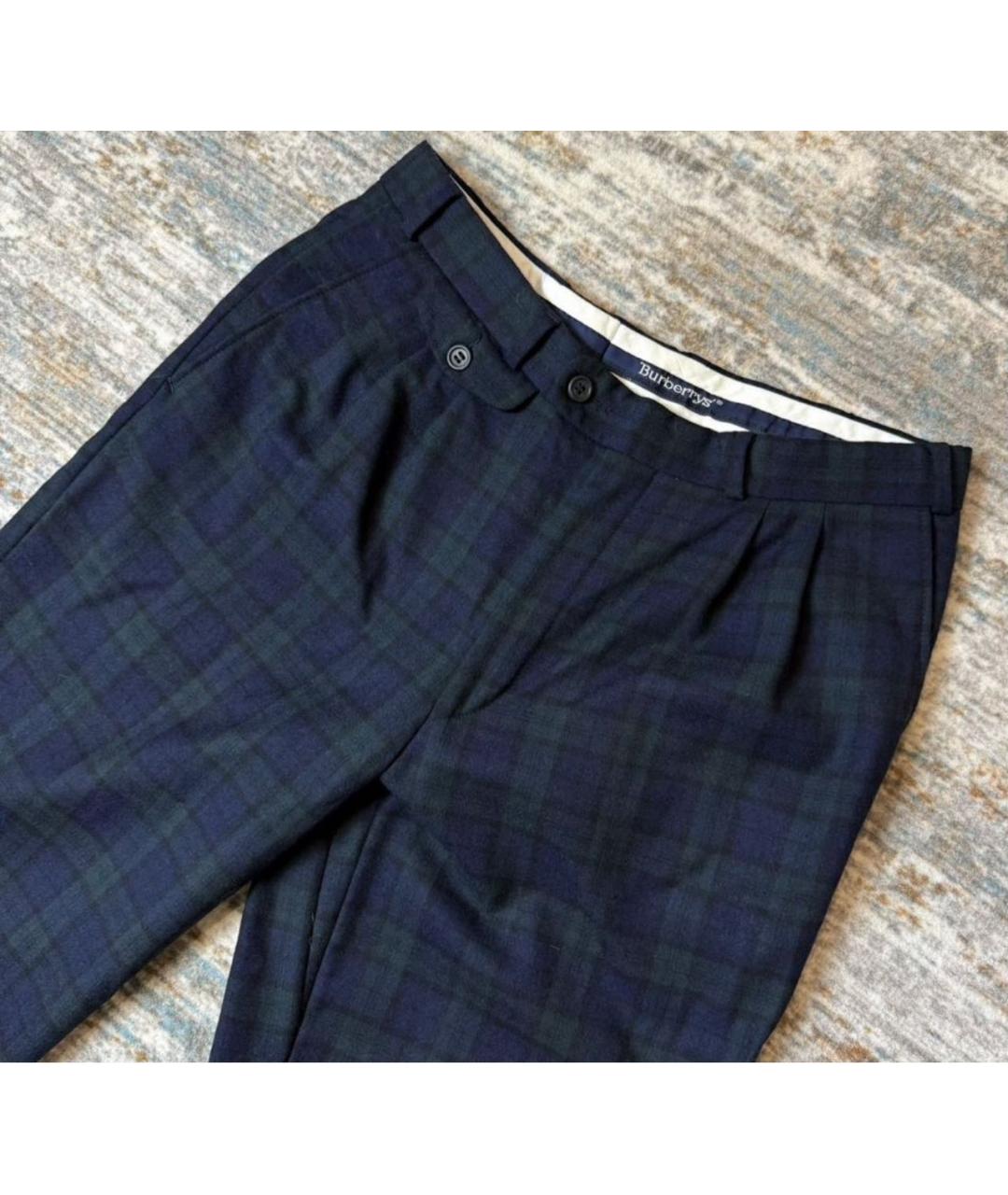 BURBERRY Темно-синие шерстяные классические брюки, фото 2