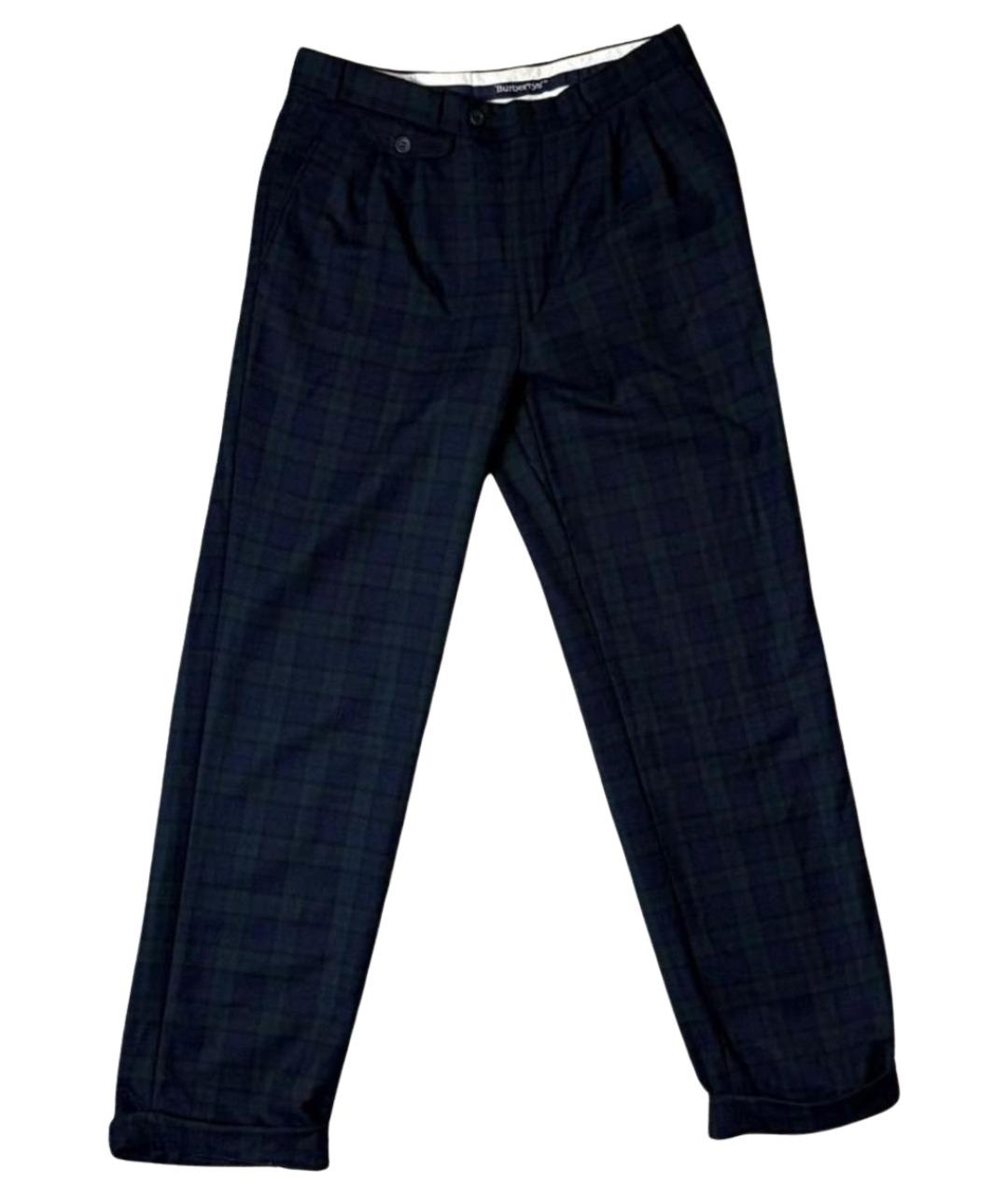 BURBERRY Темно-синие шерстяные классические брюки, фото 1