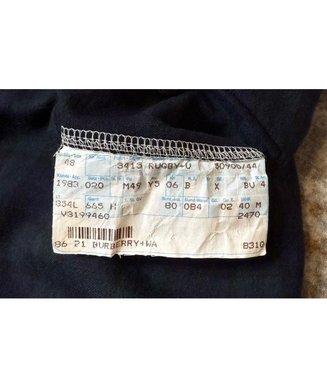 BURBERRY Темно-синие шерстяные классические брюки, фото 7