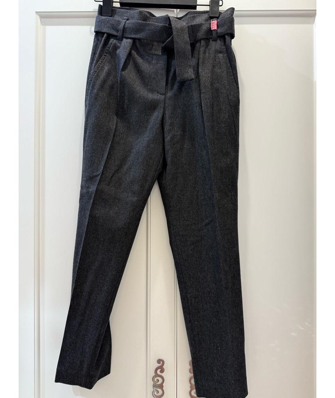 BRUNELLO CUCINELLI Антрацитовые шерстяные прямые брюки, фото 5