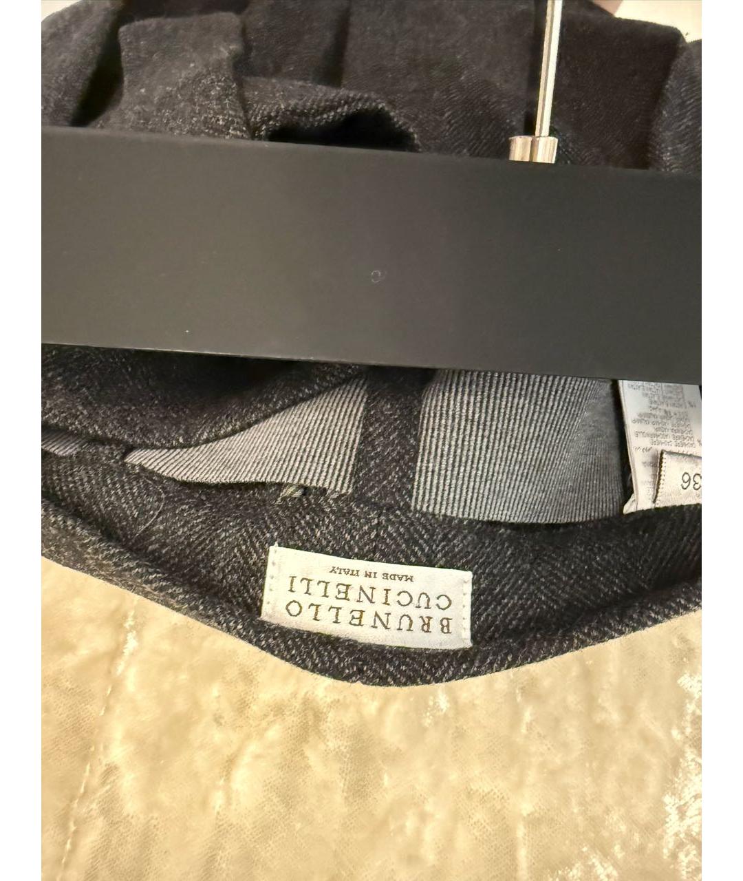 BRUNELLO CUCINELLI Антрацитовые шерстяные прямые брюки, фото 3