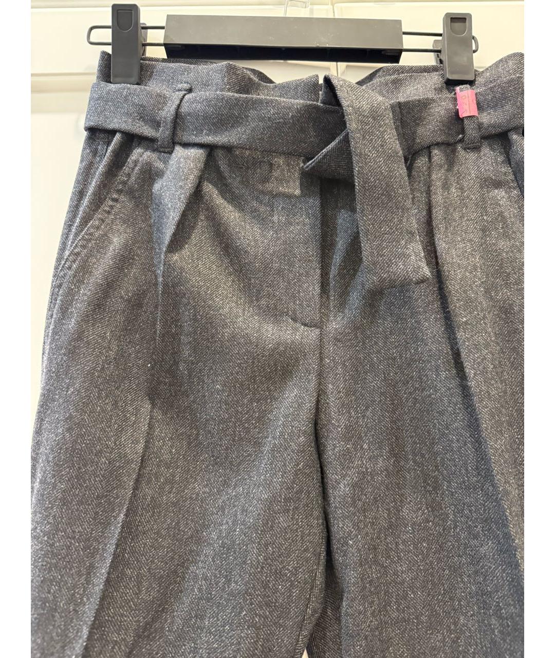 BRUNELLO CUCINELLI Антрацитовые шерстяные прямые брюки, фото 4