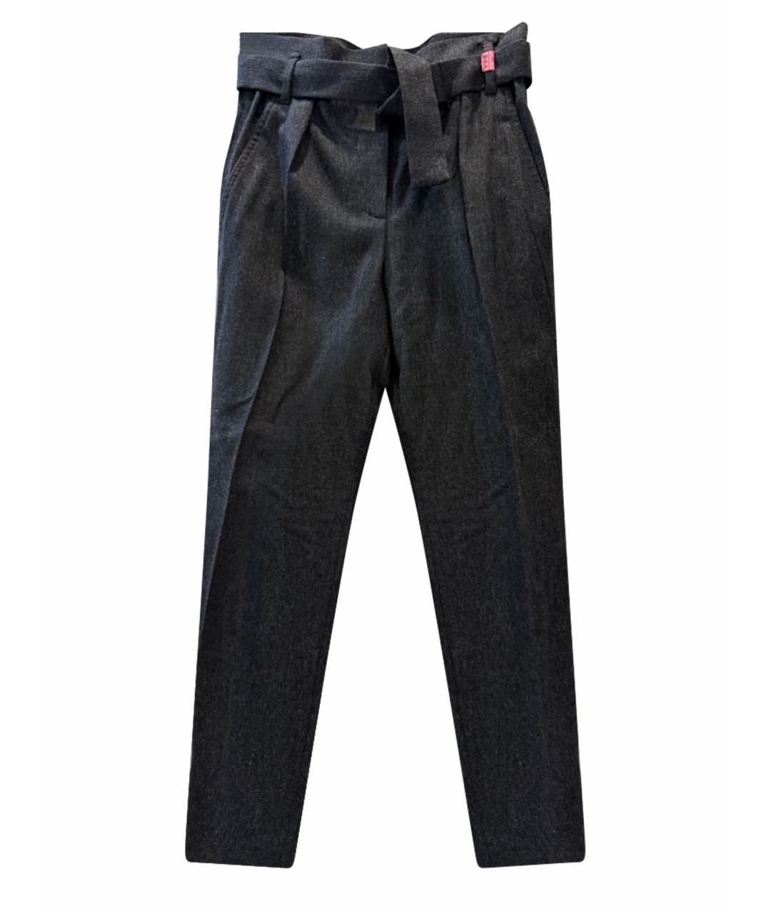 BRUNELLO CUCINELLI Антрацитовые шерстяные прямые брюки, фото 1