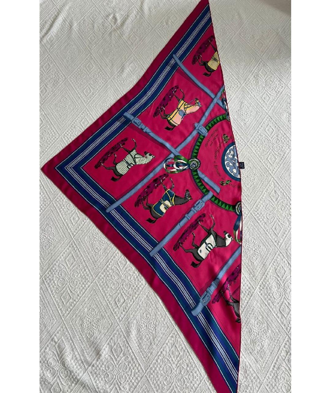 HERMES Коралловый шелковый платок, фото 8