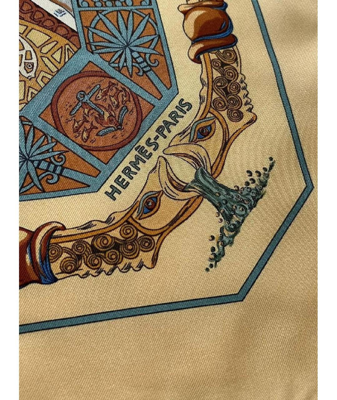 HERMES Желтый шелковый платок, фото 4