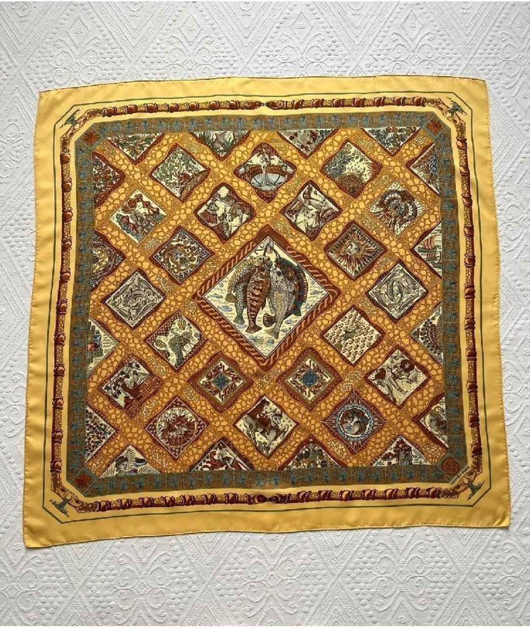 HERMES Желтый шелковый платок, фото 8