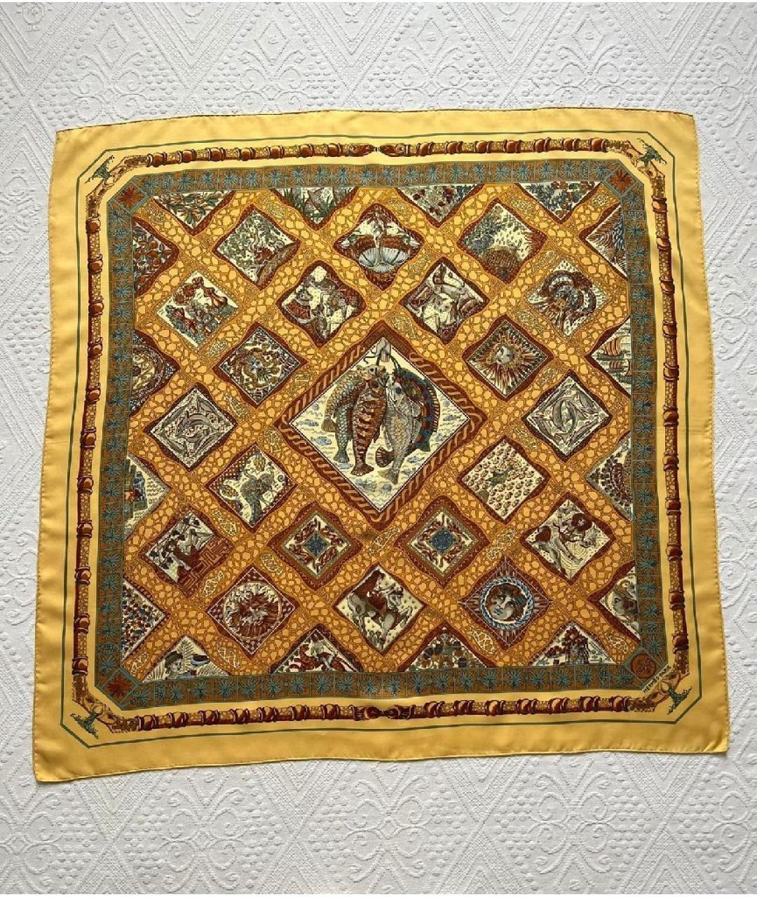 HERMES Желтый шелковый платок, фото 7