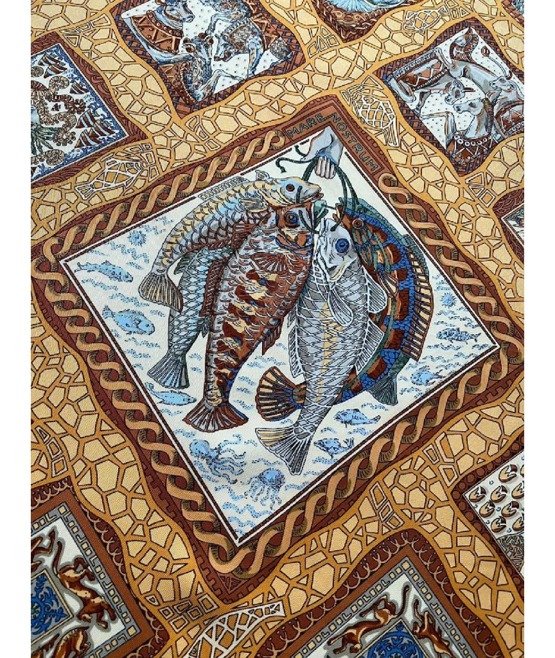 HERMES Желтый шелковый платок, фото 5