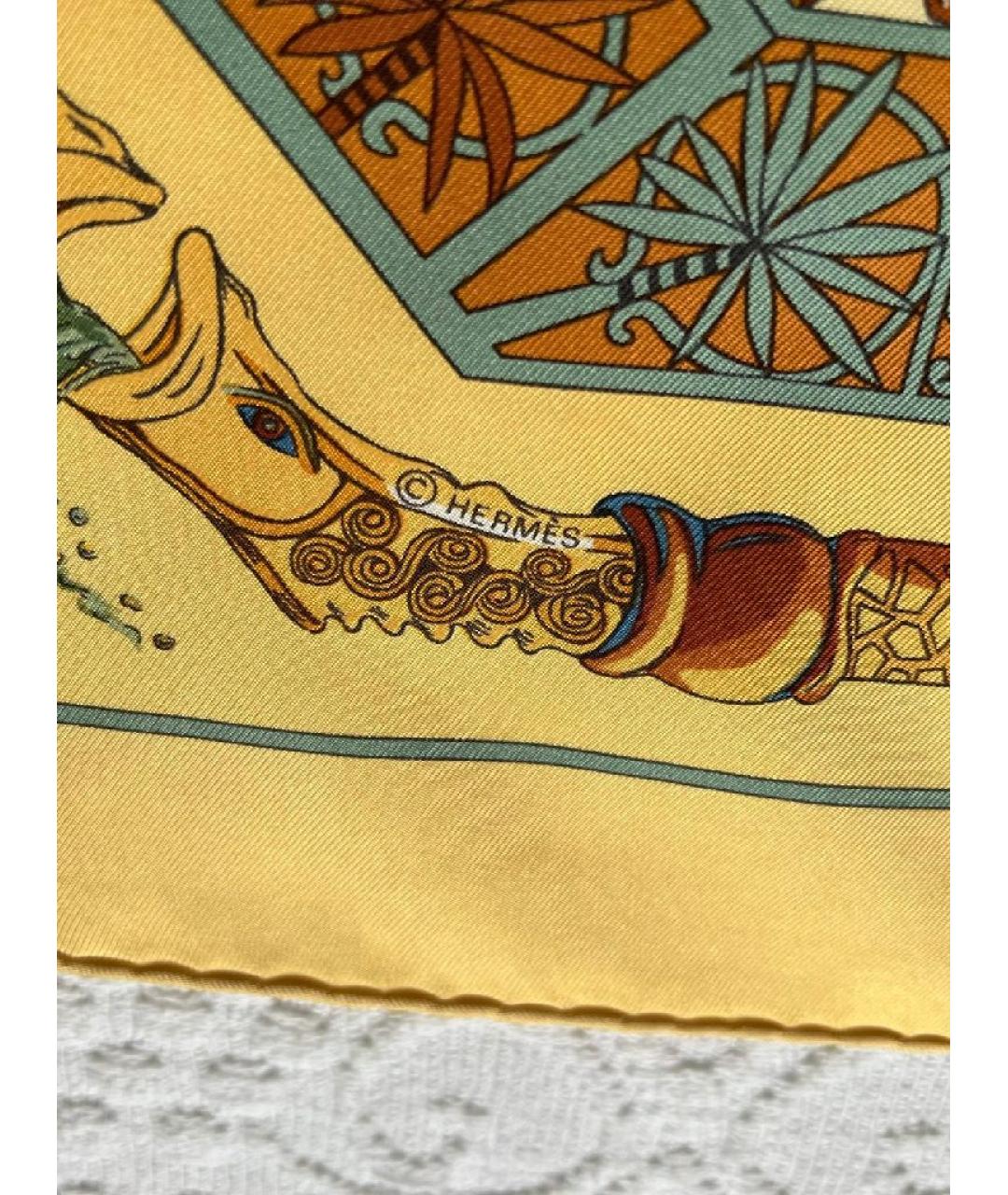 HERMES Желтый шелковый платок, фото 2