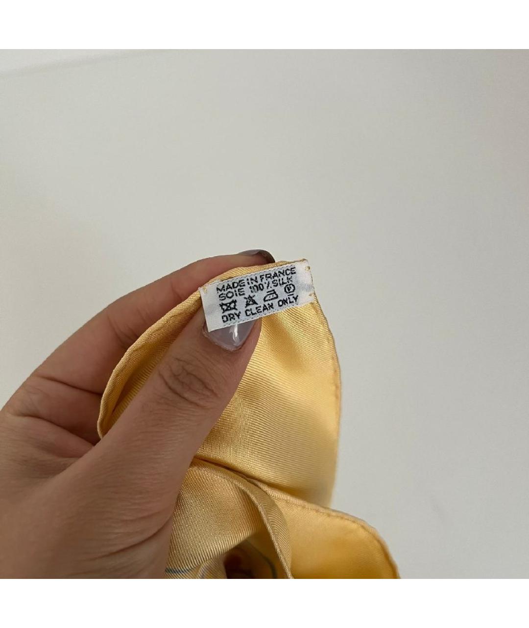 HERMES Желтый шелковый платок, фото 3