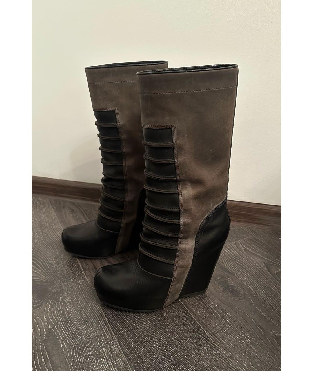 RICK OWENS Черные кожаные сапоги, фото 7