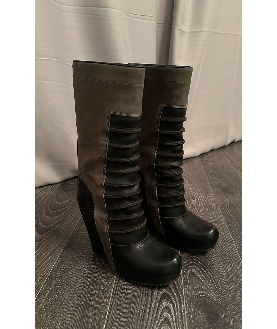 RICK OWENS Черные кожаные сапоги, фото 3