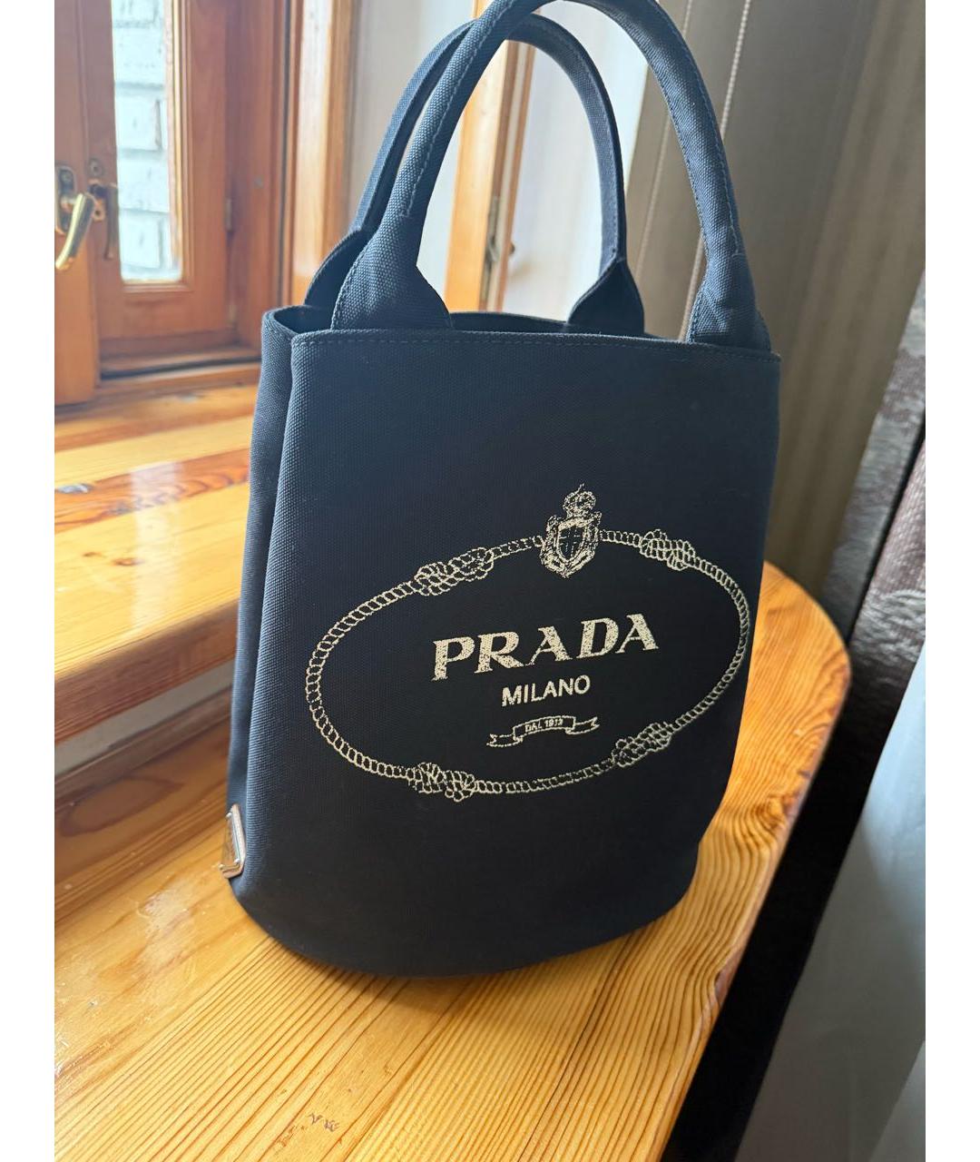 PRADA Черная тканевая сумка тоут, фото 6