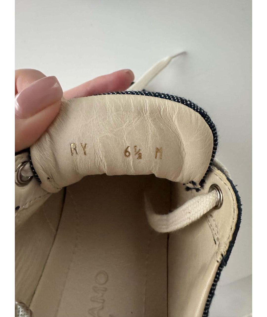 FERRAGAMO Темно-синие текстильные кроссовки, фото 6