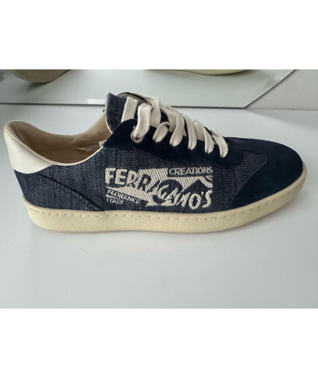 FERRAGAMO Темно-синие текстильные кроссовки, фото 8