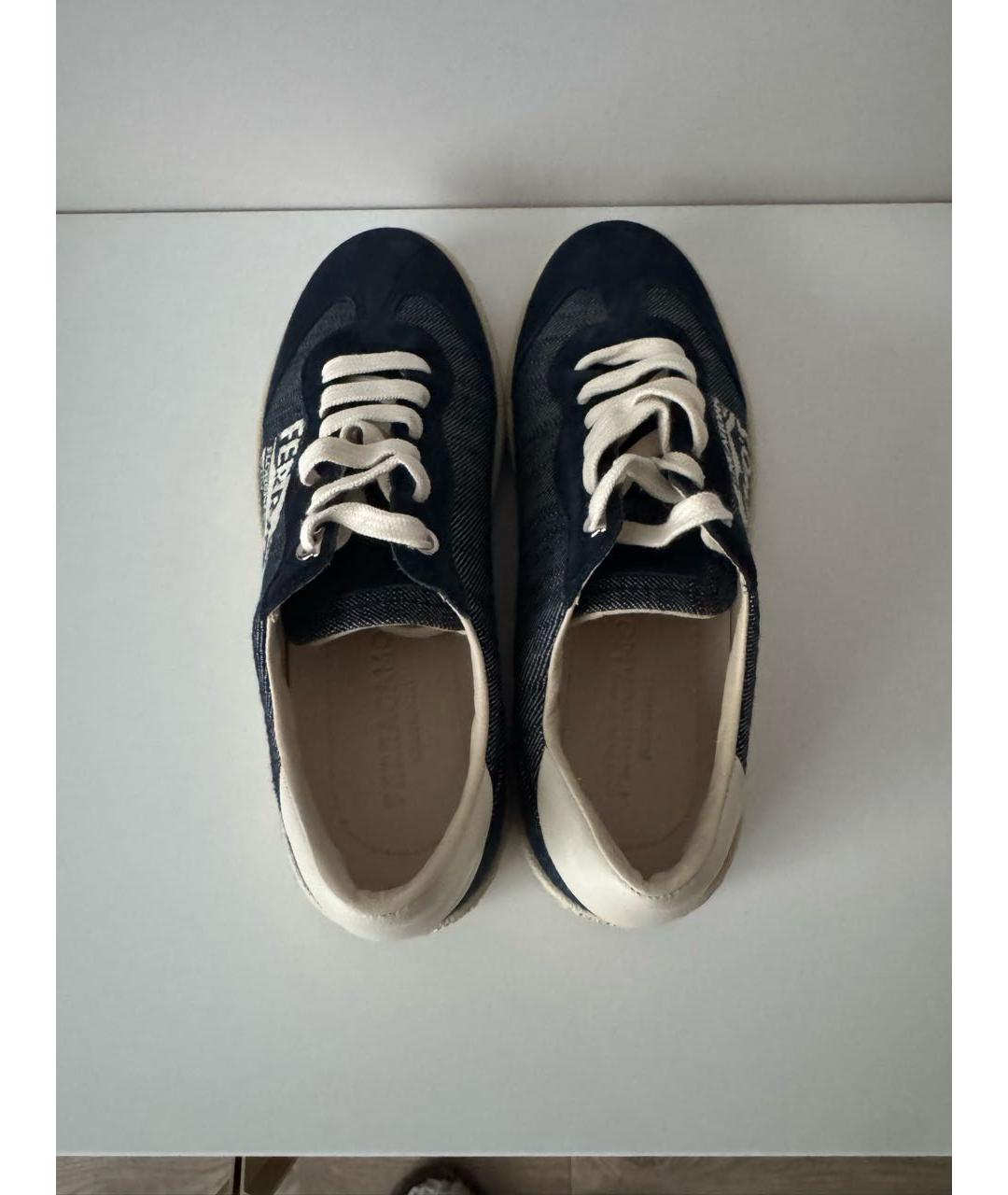 FERRAGAMO Темно-синие текстильные кроссовки, фото 3