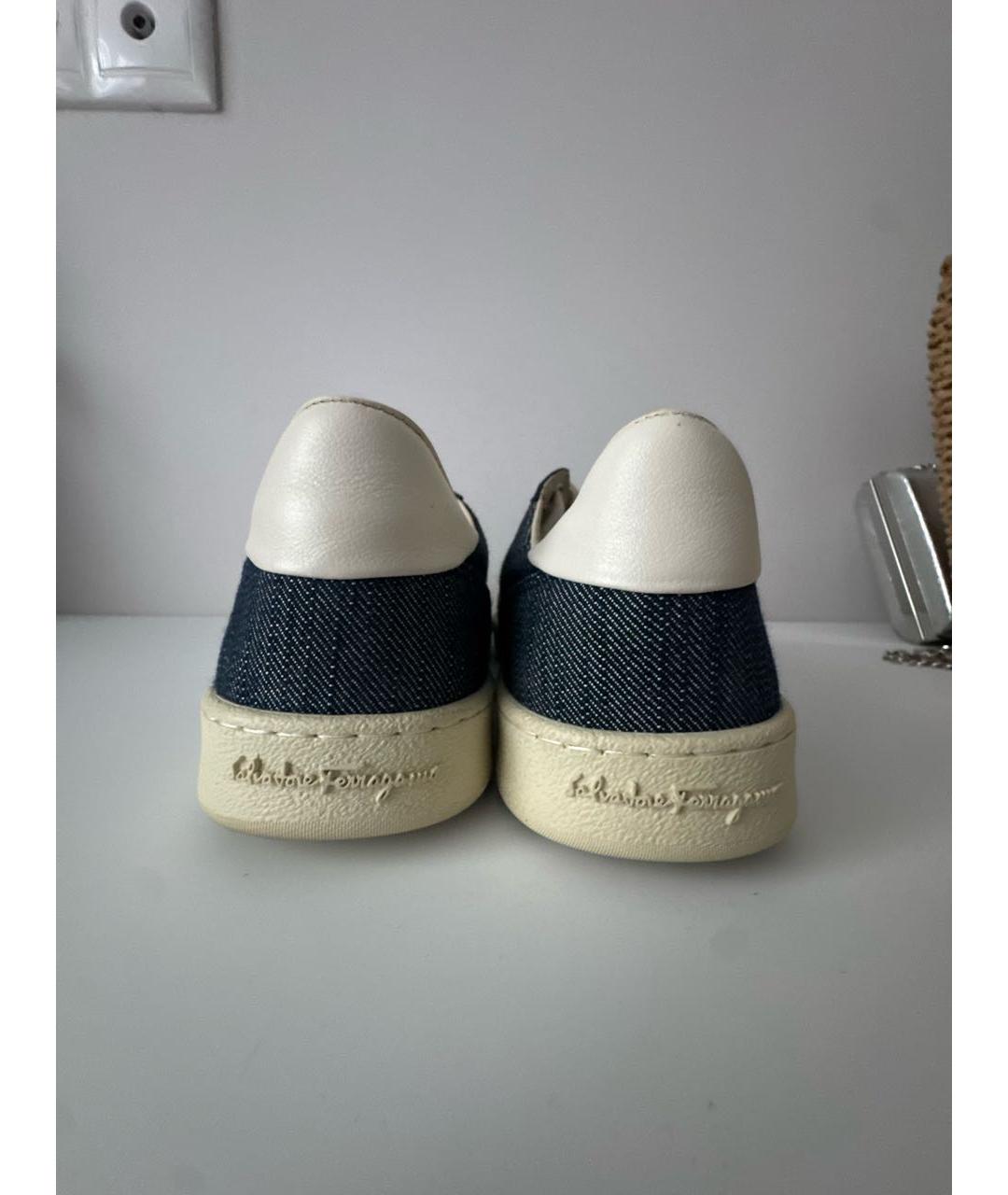 FERRAGAMO Темно-синие текстильные кроссовки, фото 4