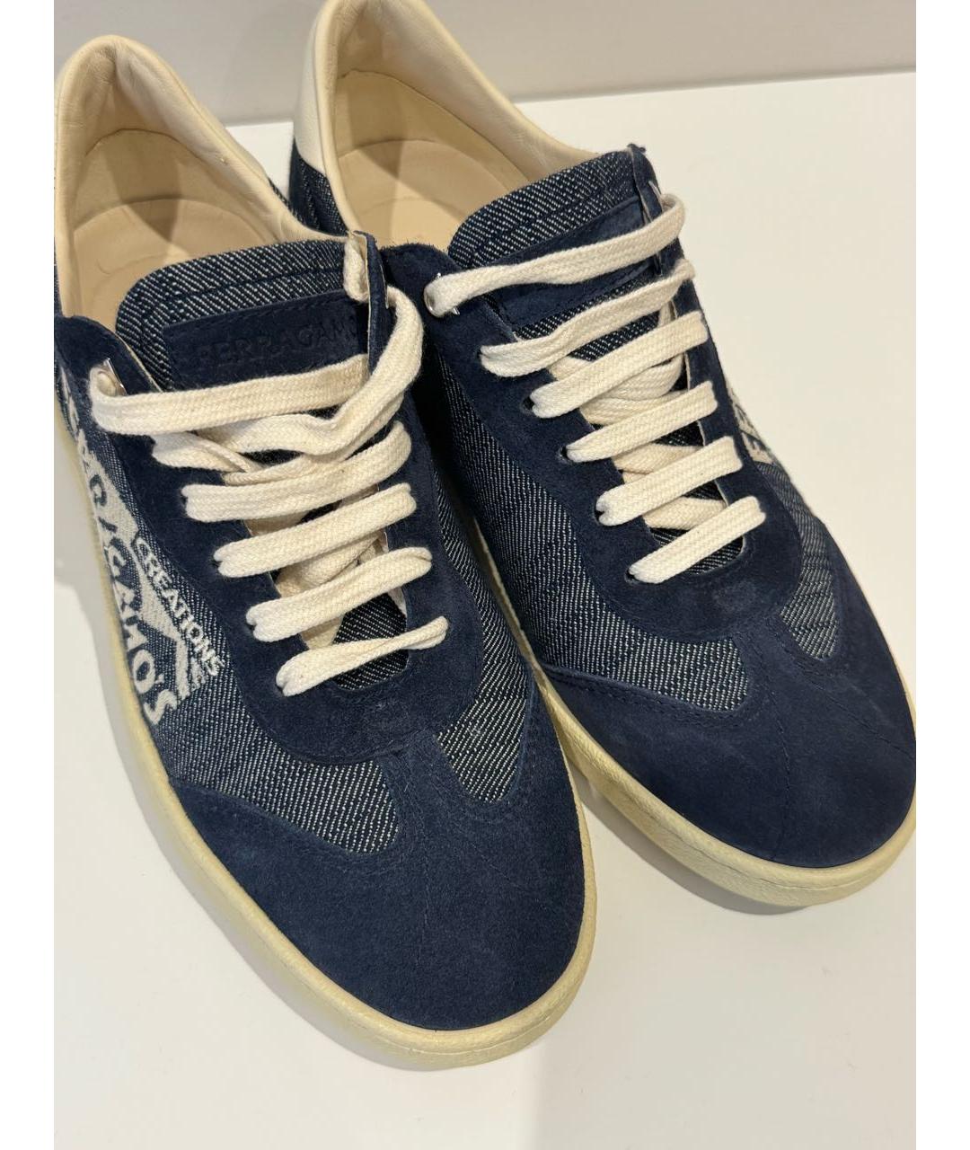 FERRAGAMO Темно-синие текстильные кроссовки, фото 5