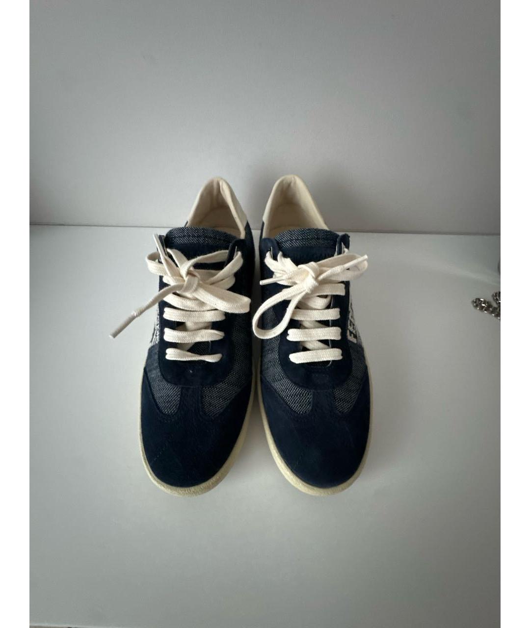 FERRAGAMO Темно-синие текстильные кроссовки, фото 2