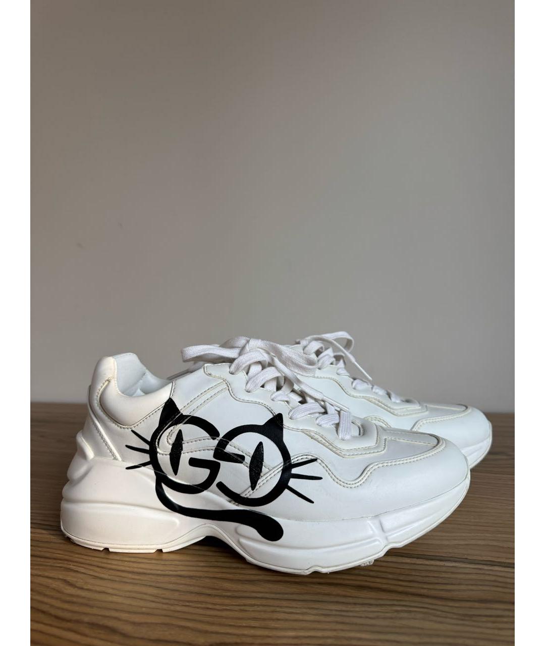 GUCCI Белые кожаные кроссовки, фото 6
