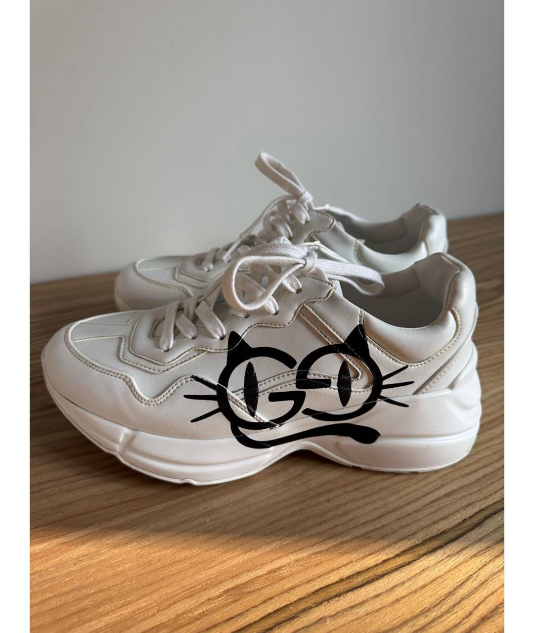 GUCCI Белые кожаные кроссовки, фото 2