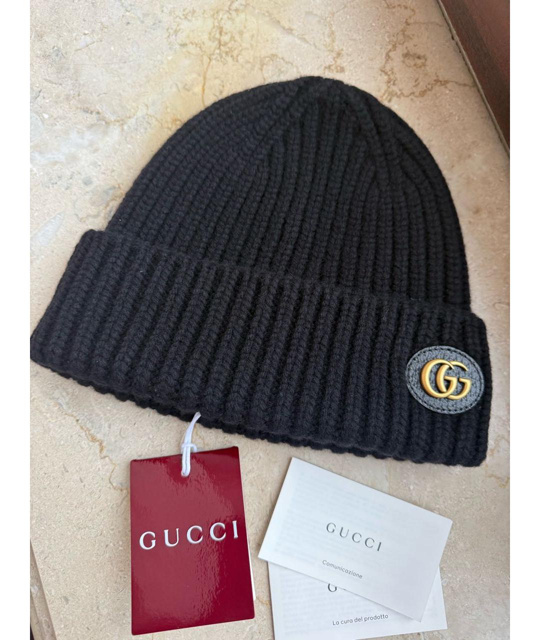 GUCCI Черный шерстяной шарф, фото 7