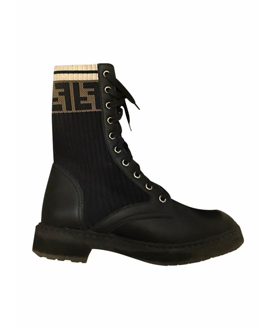 FENDI Черные кожаные ботинки, фото 1